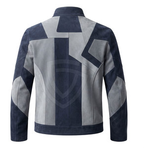 Blouson moto en daim pour homme, col montant, fermeture éclair, coupe ajustée, design durable, imperméable, vêtement décontracté pour l'hiver - Product Image 5