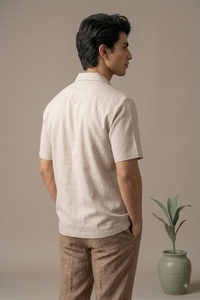 Chemise décontractée à manches courtes en popeline de coton pour homme avec broderie florale à la main, col marin, tenue d'été, belle chemise - Product Image 3