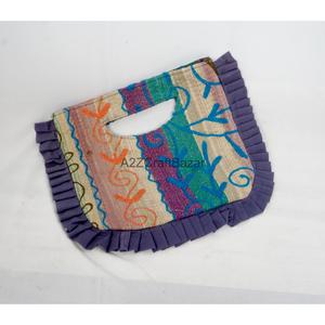 Suzani Pattern Cotton Embroidery Clutch <b>Bag</b> with Closure <b>Medium</b> Size Hand Length Handle for Women Exhibition - Product Image 4