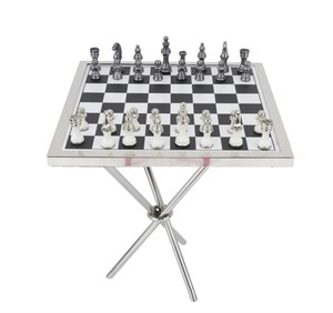 Mesa de Ajedrez Moderna con Cubierta de Vidrio Espejado y Estructura Metálica para Muebles de Sala de Estar - Product Image 6