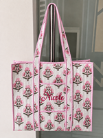 Sac fourre-tout matelassé en coton indien floral fait main style bohème pour le shopping, réutilisable au quotidien, idéal pour le marché, printemps, été, automne