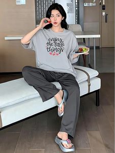ชุดนอนผ้าฝ้ายคุณภาพสูงสำหรับผู้หญิง เสื้อและกางเกงขายาวทรงสบาย - Product Image 3