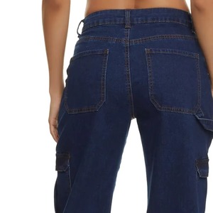 Pantalones Cargo de Pana Azul Marino para Mujer, Cintura Media, Largos, Casuales, con Bolsillos, Corte Regular, Estilo Otoñal - Product Image 5
