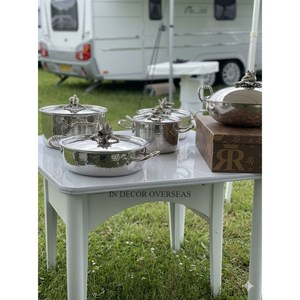 Newly Arrival Stainless Steel Hammered Texture Silver Polished Set Of 3 Ruffoni Casseroles With Wok Pan And <b>Boxes</b> For Packing - Product Image 6