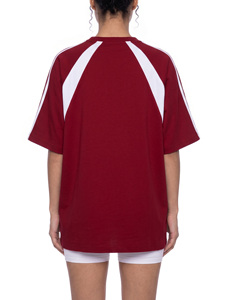 T-shirt à manches courtes col rond pour homme, coupe ample, décontracté, tricoté, 100% coton respirant, bordure contrastée rouge et blanc - Product Image 3