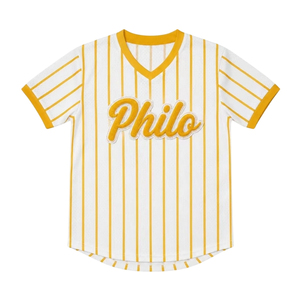 Maillot de baseball Philo blanc à fines rayures, pull à manches courtes boutonné, uniforme d'équipe athlétique, personnalisable pour l'entraînement sportif - Product Image 1