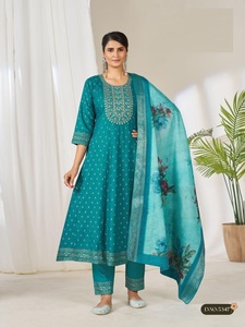 Salwar Kameez Tradicional para Mujer, con Estampado de Lámina Metálica, en Rayón, con Accesorios, Vestido de Boda Indio, Corte Regular, para Todas las Temporadas - Product Image 6