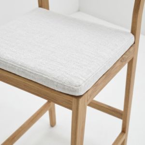 Contemporary Wooden Bar Stool <b>Chair</b> Woven Rope Backrest Slim Legs Double <b>Footrest</b> Hotel Resort Restaurant Cafe Contract Seating - Product Image 4