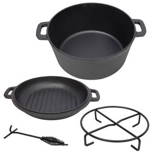 Pentola Olandese in Ghisa Pretrattata 3 in 1 da 5 Litri per Campeggio, con Fondo Scanalato e Coperchio, Utilizzabile Anche Come Padella - Product Image 1