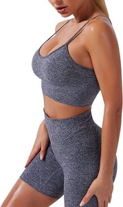 Conjunto Deportivo de Punto para Mujer, Top Corto de Manga Corta, Pantalones Cortos por Encima de la Rodilla, Color Sólido, Transpirable, para Gimnasio, Yoga - Product Image 4