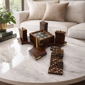 Dominos et jeu de Tic Tac Toe faits à la main en bois de rose indien |   Ensemble de jeux de société en bois de style antique de luxe, vente en gros, article cadeau, collection - Product Image 2