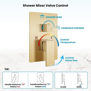 Brushed Gold Wall Mounted <strong>Shower</strong> Faucet Set, 10" Rainfall <strong>Head</strong> &amp; Hand <strong>Shower</strong>, Customizable, Fast Delivery Wholesale Supply - Product Image 5