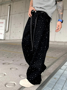 Trsousers Sweat à capuche et jean ample style baggy, décoré de strass, confortable, style américain, tendance urbaine, de marque - Product Image 4