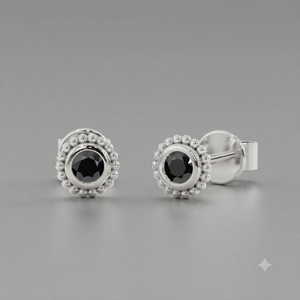 Boucles d'oreilles classiques en argent 925 avec onyx noir serti clos, pour un usage quotidien, plaquées or rose SMD. - Product Image 1