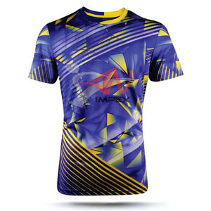 T-shirts de sport pour hommes en coton 100% avec logo personnalisé, maillots de course pour hommes, t-shirts de sport à col contrastant imprimés par sublimation - Product Image 1
