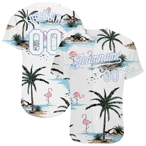 Wholesale Direct Manufacturing Industry Custom White White-Light Blue 3D Pattern Design Hawaii Palm <b>Trees</b> Authentic Baseball Jer - Product Image 1