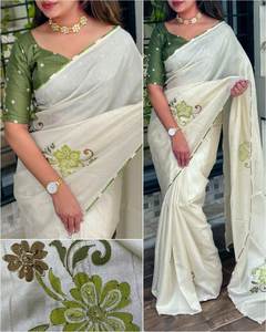 Nouvelle Collection d'été la plus à la mode magnifique couleur fleur imprimé séquence travail léger coton Saree avec chemisier pièce - Product Image 2