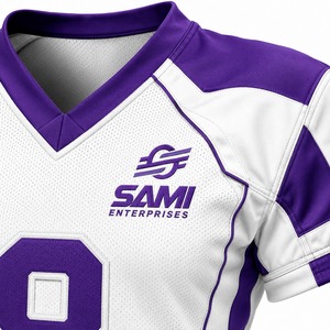 Ensemble d'uniformes de football américain blanc et violet, col en V, manches courtes, 100 % polyester, anti-humidité, ajusté, pour adulte - Product Image 5