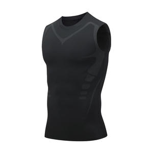Débardeur sans manches pour homme, col rond, imprimé géométrique, séchage rapide, sportif, tricoté en polyester, noir et bleu - Product Image 5