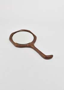 Miroir à main en bois artisanal, cadre à grain naturel, poignée lisse, outil de maquillage et de toilettage portable - Product Image 3