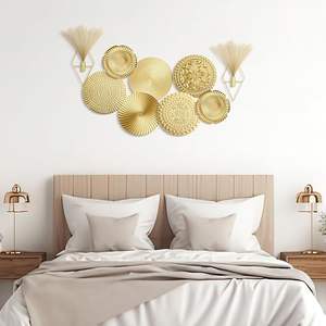 Ensemble de 9 décorations murales en acier inoxydable, jardinières suspendues avec herbe de la pampa artificielle, décoration murale moderne bohème pour bar, mitsvah, anniversaire - Product Image 4