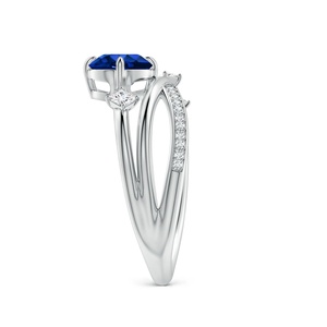 Bague croisée en or massif 14 carats avec saphir bleu et diamants pavés, bijoux de luxe, fabricant de bagues à pierres précieuses rondes pour femmes - Product Image 4