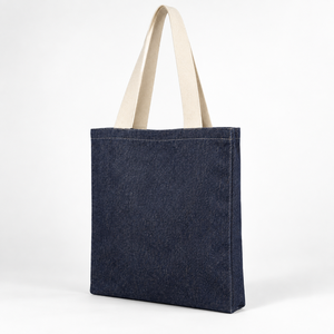 Bolsa de tela azul vaquera con estampado de floques, 34x38x0 cm, 300 GSM, asa de cinta de algodón, logotipo personalizado, venta al por mayor, marca privada, bolsa ecológica - Product Image 6