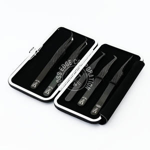 Pinzas para extensiones de pestañas de etiqueta privada, pinzas para pestañas con punta de fibra de aislamiento recto, pinzas antideslizantes para pestañas con volumen de 45 90 grados - Product Image 1