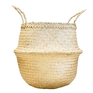 Decorative Handmade SEAGRASS BELLY <b>BASKETS</b> for Plant Pot Cover and Decor, Foldable Woven Storage <b>Basket</b> with Handles - Product Image 1