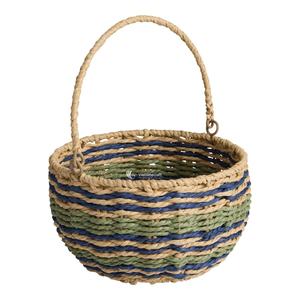 Cesta de Paja Redonda Tejida Multicolor con Rayas para Huevos de Pascua, Cesta de Dulces con Asa Resistente, Vietnam - Product Image 3
