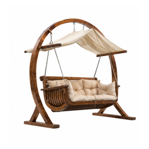 Sillón Colgante de Lujo de Madera de Teca Sólida para Exteriores con Toldo, Sofá Colgante Moderno para Jardín, Patio, Balcón, Villa o Resort - Product Image 3