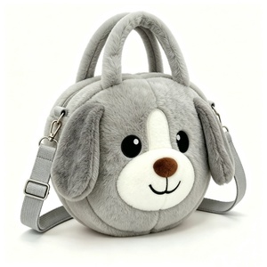 Sac en peluche personnalisé avec visage de chien brodé, sac en peluche gris avec visage de chien, sangle réglable et fermeture éclair, sac en peluche gris duveteux avec visage de chien - Product Image 5