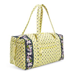 Floral Print Quilted Sport Duffel <b>Bag</b> Large Capacity Zipper Closure Travel Weekender <b>Bag</b> Genuine Leather Durable Lightweight - Product Image 4