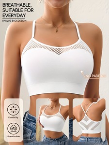 Sleek Openwork Gym Wear Ladies Bra Underwear Thin Straps Exercise Clothing Athleisure Knitted <b>Crop</b> <b>Top</b> Private Label Wholesale - Product Image 4