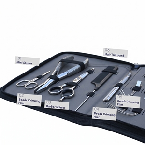 Kit d'outils professionnels pour extensions capillaires avec pinces à micro-anneaux, crochet de tirage, peigne à queue, pinces de sectionnement et aiguilles - Product Image 3
