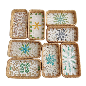 BANDEJA DE RATÁN ECOLÓGICA CON MOSAICO FLORAL, RESISTENTE Y SOSTENIBLE, HECHA A MANO, ORGANIZADOR DE COSMÉTICOS Y JOYERÍA - Product Image 1