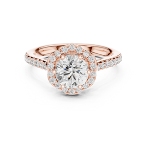 Anillo de Moissanita con Corte Redondo y Halo Hexagonal para Mujer, Acabado en Oro Rosa de 18K, Motivo Floral, Anillo de Compromiso para Ella - Product Image 1