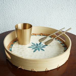 Handmade Mother of Pearl inlay Spun Bamboo Serving <b>Tray</b> Decorative Round Serving <b>Trays</b> for Home Kitchen from Vietnam - Product Image 1