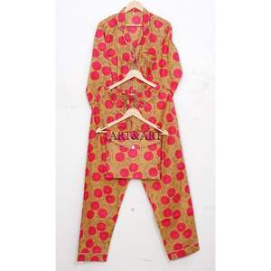 Conjunto de Pijama de 3 Piezas de Algodón Estampado a Mano, Suave y Cómodo, para Mujer, Transpirable, de Secado Rápido, Ligero, Ropa de Dormir Perfecta - Product Image 5