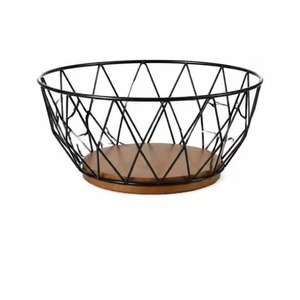 Panier à fruits en fil métallique tendance, haut, noir, cylindrique, en maille métallique, bac utilitaire avec poignées pour rangement de garde-manger - Product Image 6