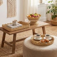 Plateau de rangement en rotin tressé festonné, design minimaliste pour table, avec bord festonné, tapis et sous-plat, du Vietnam