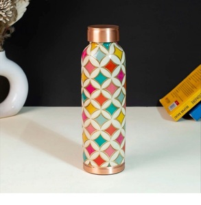 Sustainable <b>metal</b> <b>bottle</b> Copper <b>Water</b> <b>Bottle</b> Green Bohemian Fan Pattern Portable Travel Use - Product Image 5
