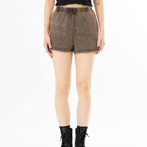 Shorts légers pour femmes, taille haute, délavés à l'acide, respirants, 100 % coton, séchage rapide, vente en gros - Product Image 1