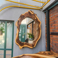 Miroir mural en bois rustique fait main LIVE EDGE STUDIO, style Art Déco, forme irrégulière, design décoratif encadré, réglable pour mariage