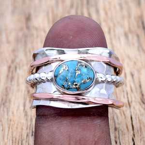 Wholesale Natural Turquoise <b>Spinner</b> <b>Ring</b> 925 Sterling Silver Handmade Rotating Fidget <b>Ring</b> Vintage Beaded Gemstone <b>Ring</b> - Product Image 1