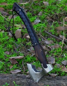 Forged Steel Tomahawk <b>Axe</b> With <b>Wooden</b> Handle And Leather Wrap Survival Hatchet Custom Engraved Blade Design - Product Image 5