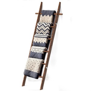 Acacia Wood Contemporary Fabric Blanket <b>Ladder</b> with Quilted Blankets | Wholesale Home Dcor - Product Image 1
