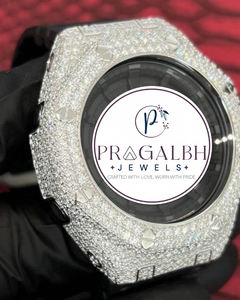 นาฬิกาเพชรหรู Pragalbh Jewels ประดับเพชรโมอิสซาไนต์ทรงแปดเหลี่ยม สายยาง สำหรับผู้ชาย สไตล์ฮิปฮอป - Product Image 3