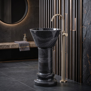 อ่างล้างหน้าแบบตั้งพื้นหินสีดำธรรมชาติ ดีไซน์ทันสมัย ผิวเงา - Product Image 3