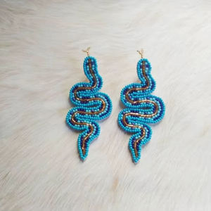 Artisan <b>Handmade</b> Embroidery Seed Beaded Hoop <b>Earring</b> Trendy For Wedding Festive Lightweight Beadwork Dangle Bold Statement Piece - Product Image 3